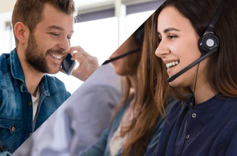 happy customer talking to happy call center agent