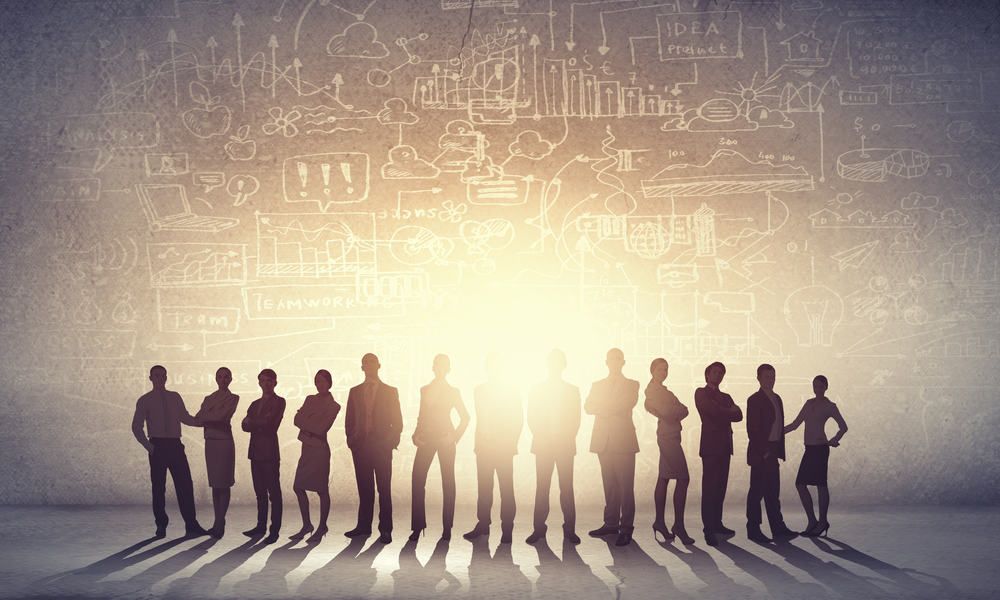 Large group of business people standing in line