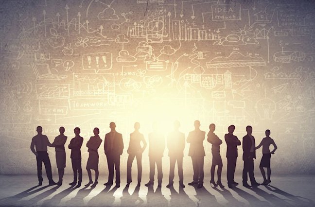 Large group of business people standing in line