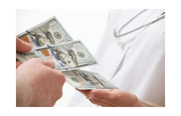 Person giving woman 100 dollar bills