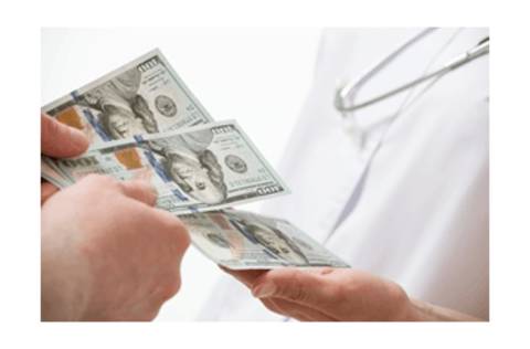 Person giving woman 100 dollar bills