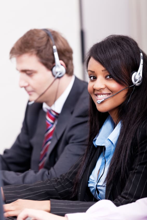Smiling call center agents