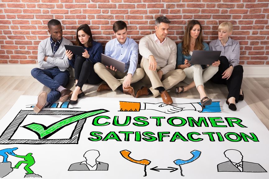 People looking at customer satisfaction survey concept