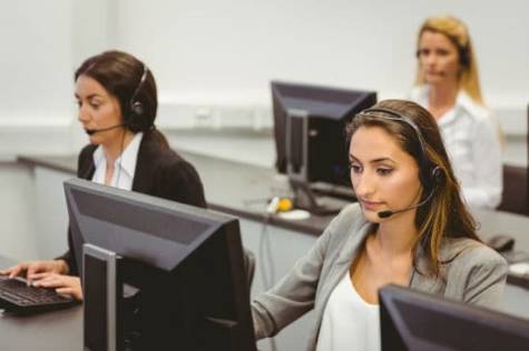 call center agents busily working