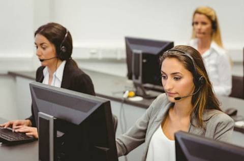 call center agents busily working