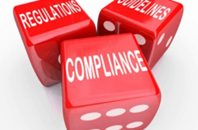 Dice that read Regulations, Guidelines, Compliance