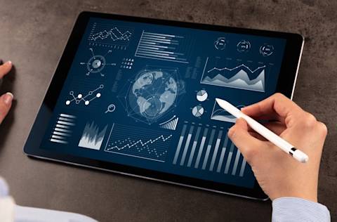 Call center metrics graphics on tablet