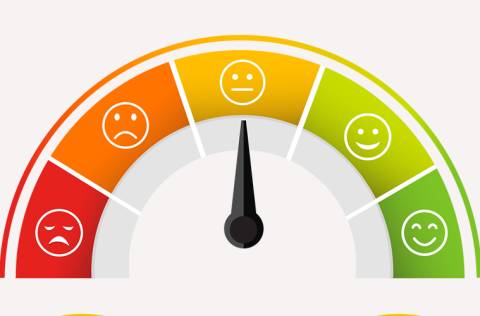 Customer icon emotions satisfaction meter with different symbol on white background