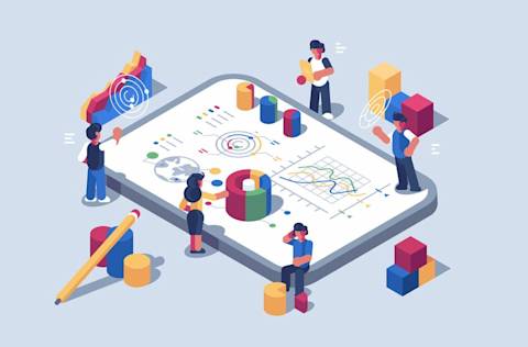 Illustration of team members standing on white board.