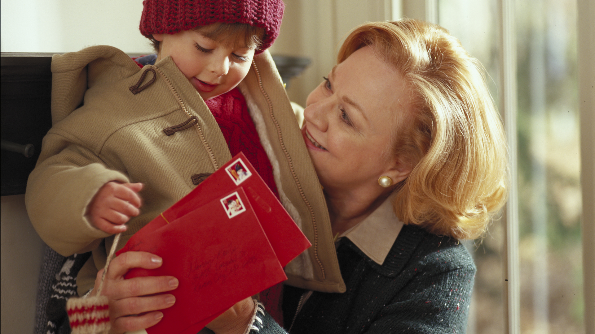 Grandmother and Grandson with Greeting Cards