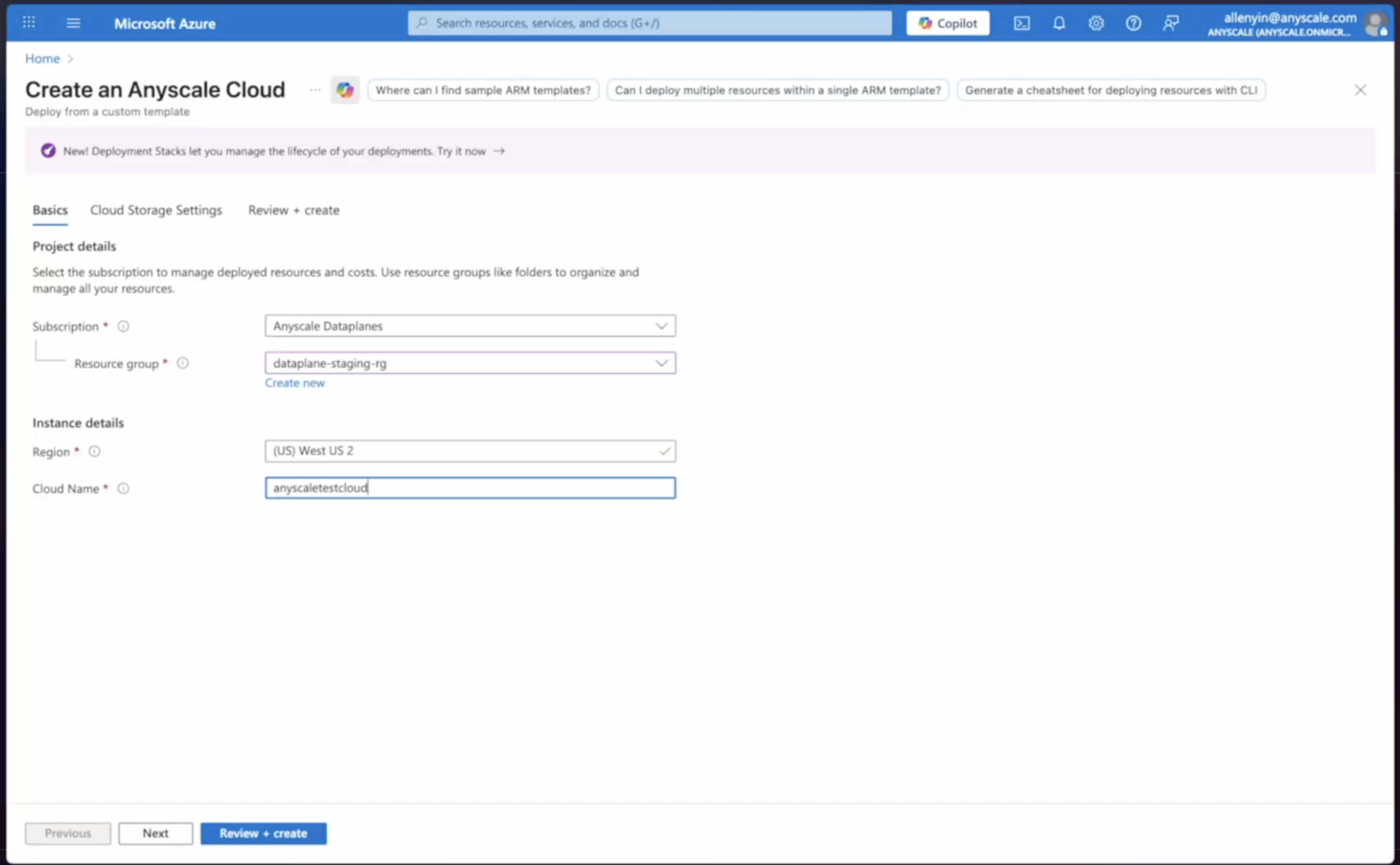 azure create anyscale