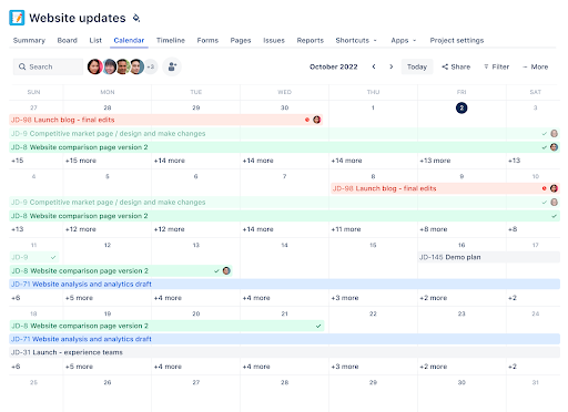 Screenshot of calendar