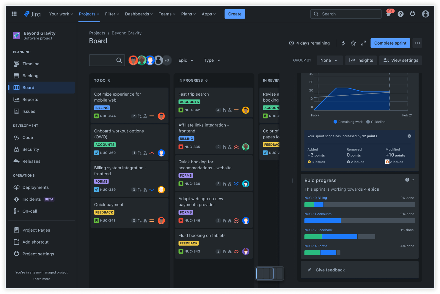 Screenshot of epic insights in Jira