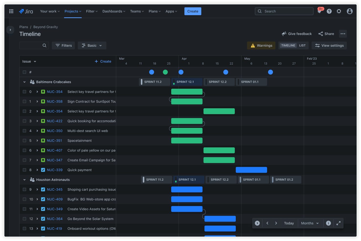 Timeline view screenshot