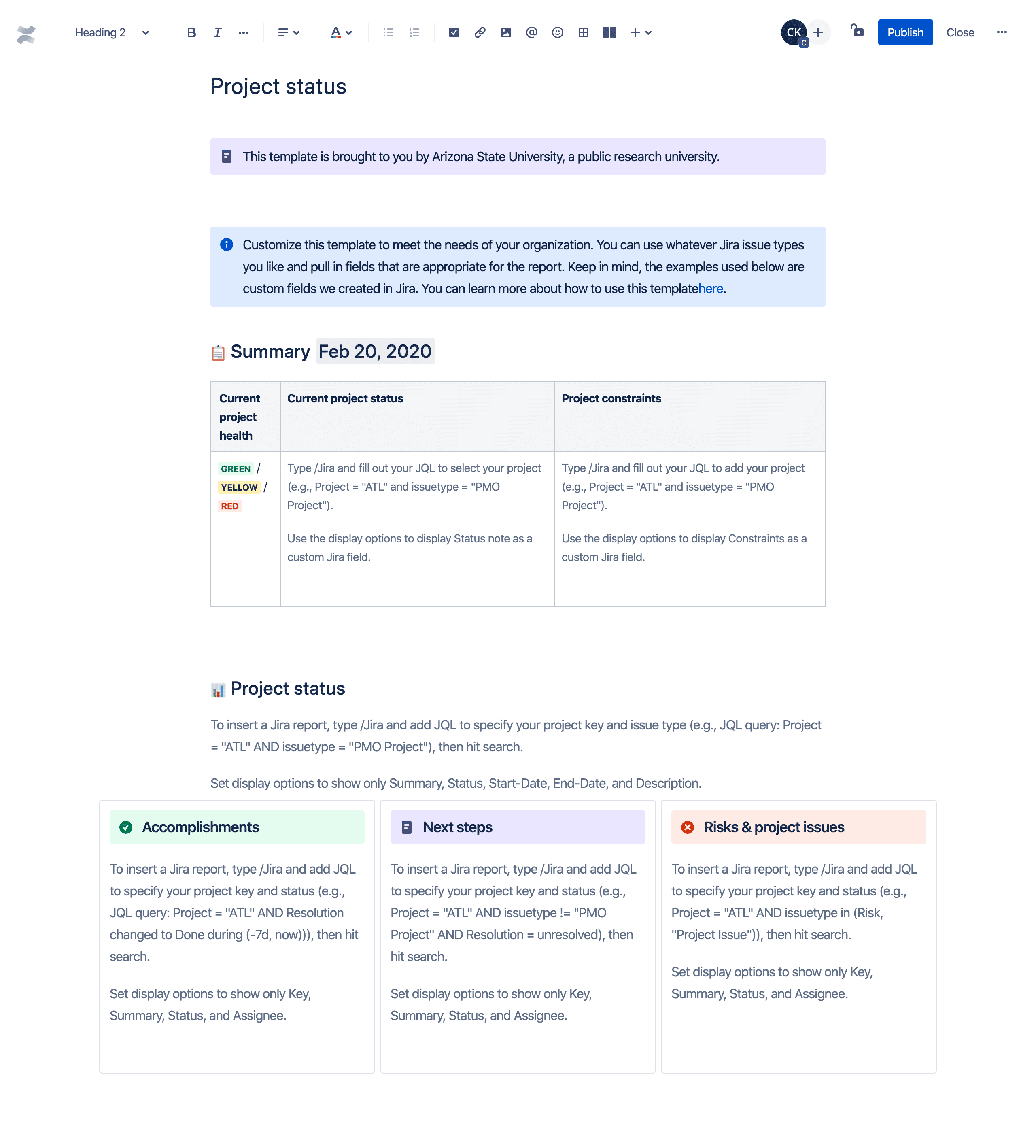 Free Project Status Report