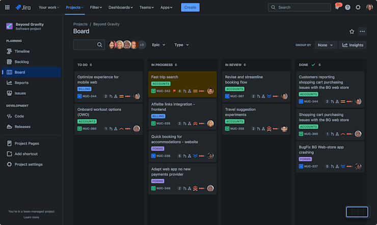 Preview of Kanban project view in Jira