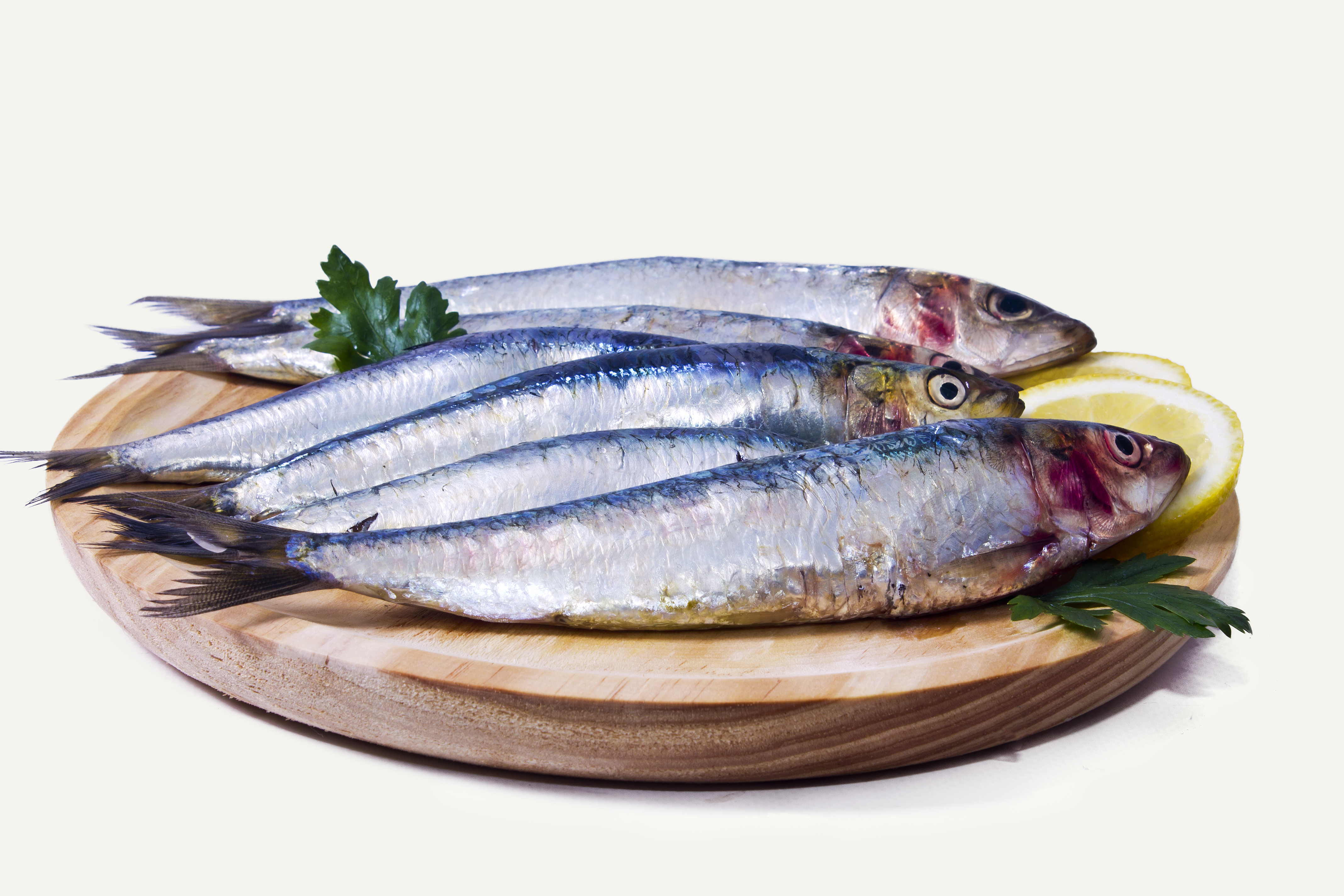 Sardiner på träfat med citron - shutterstock 448588345