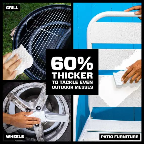 Mr. Clean Magic Eraser Ultra Thick, cleaning a grill, lawn chair, car rim, 60% Thicker To Tackle Even Outdoor Messes