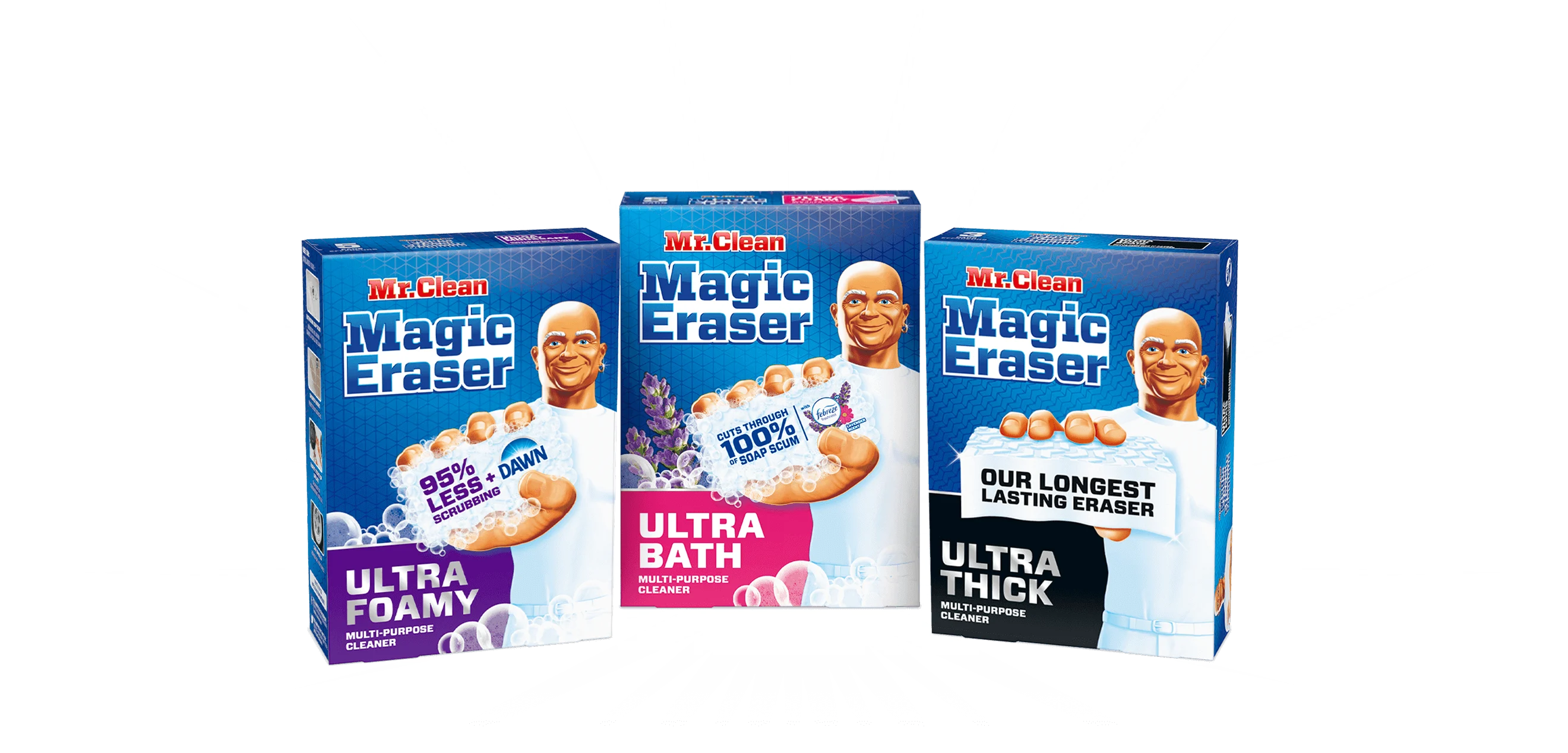Three Mr. Clean Magic Eraser products side by side