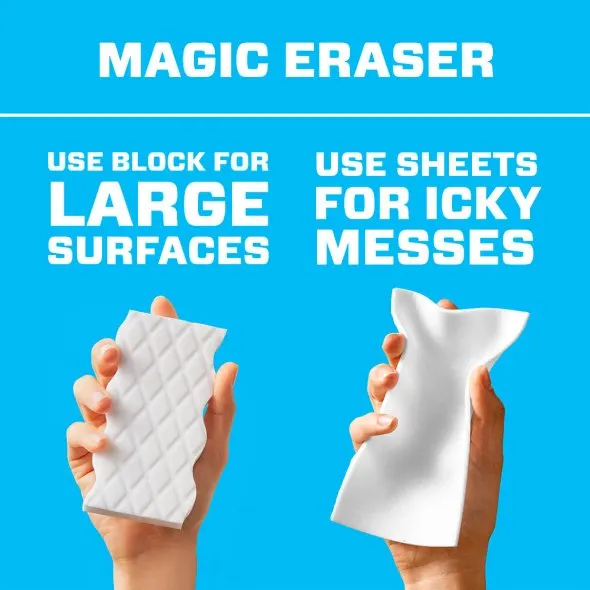 Mr. Clean Magic Eraser, Use Block For Large Surfaces, Use Sheets For Icky Messes