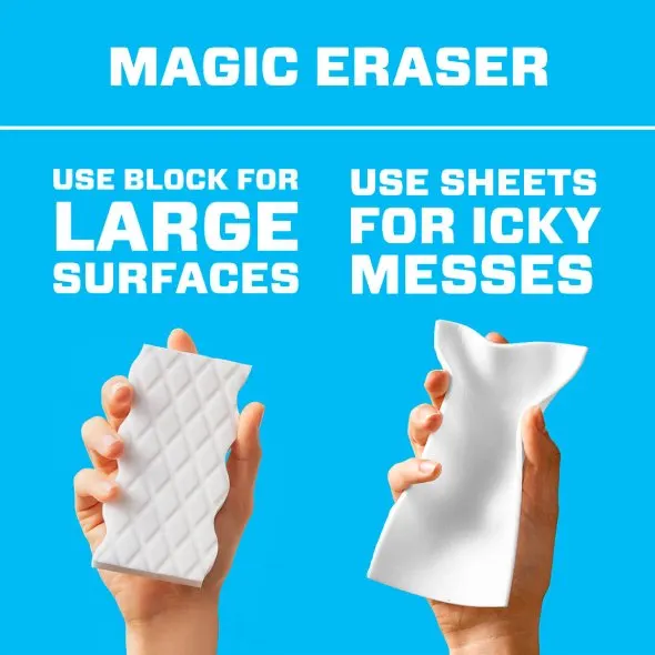 Magic Eraser Use Block For Large Surfaces, Use Sheets For Icky Messes