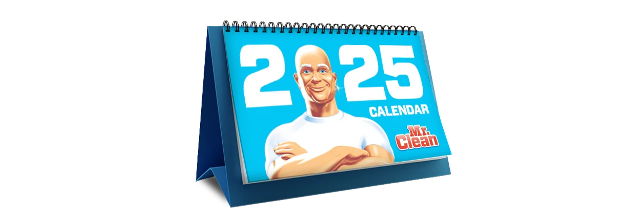 Mr Clean with crossed arms on a Calendar