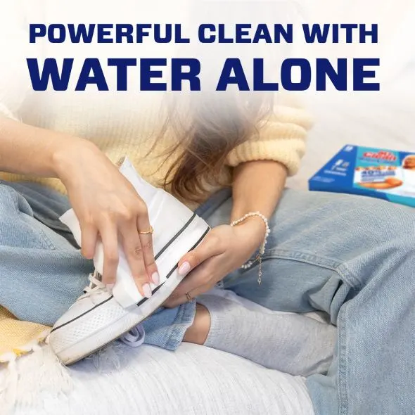 Mr. Clean MagicEraser Original How to Use, cleaning a shoe, powerful Clean With Water Alone