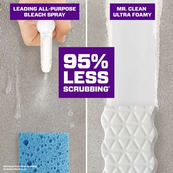 Mr. Clean Magic Eraser Ultra Foamy vs. Generic spray on product, 95% Less Scrubbing