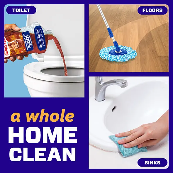 A whole home clean with a focus on toilet, floor, and sink cleaning solutions for a sparkling and hygienic environment