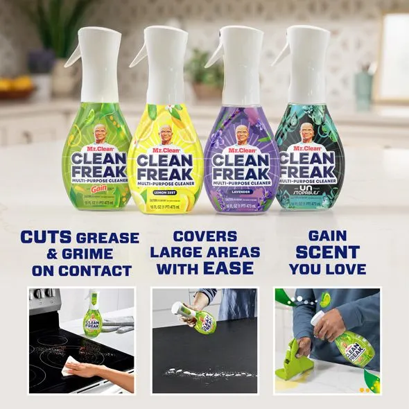 Mr. Clean CleanFreak Gain Multibenefits, cleaning various house surfaces