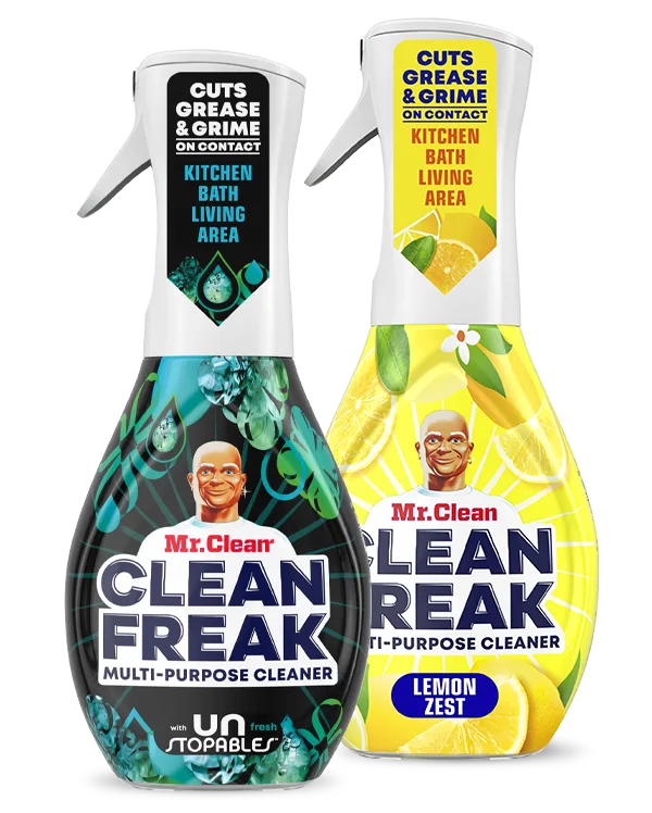 Two Mr. Clean Spray Away the Mess products side by side