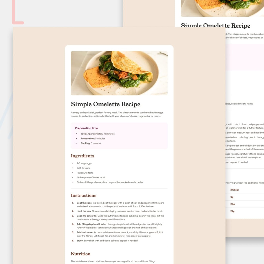 preview of the Recipe page