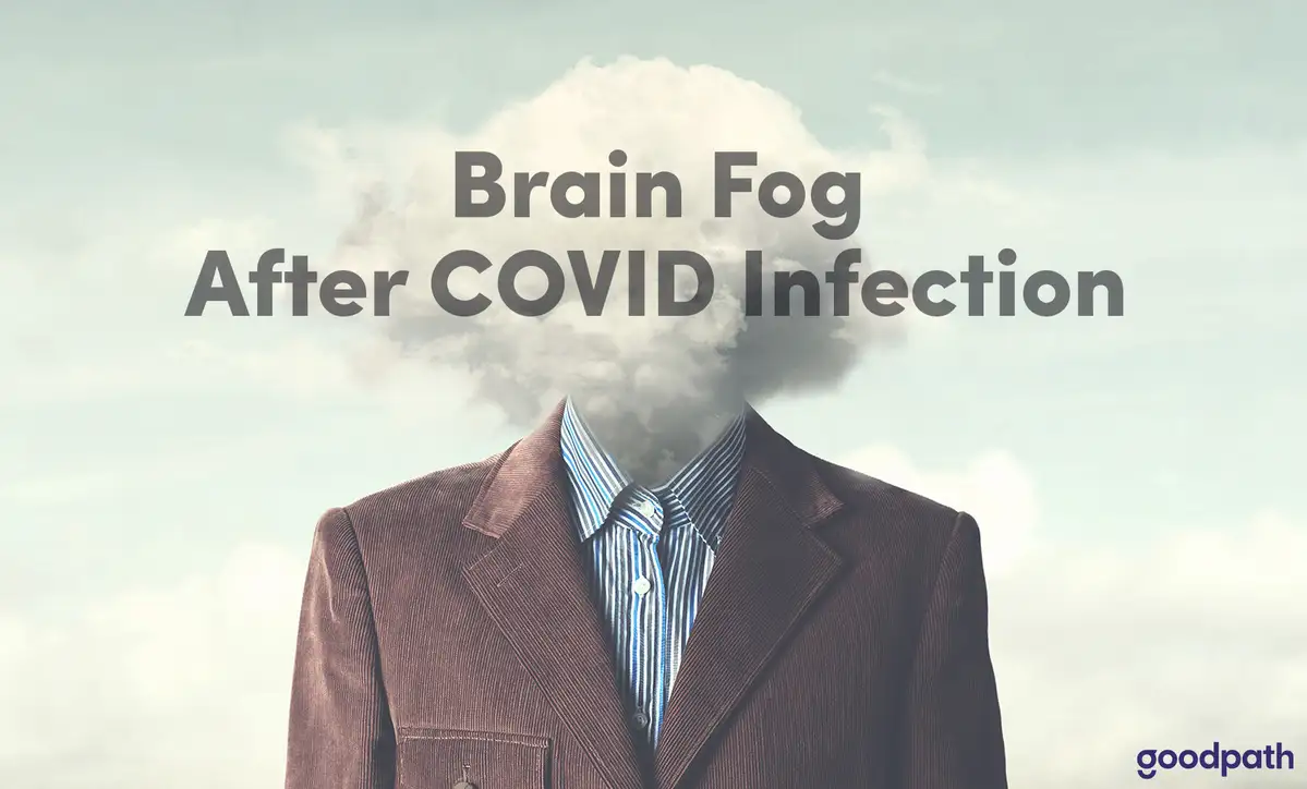 A visualization symbolizing brain fog by having fog coming out of a persons head.