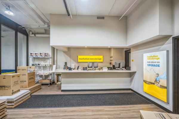 a view of the front office desk and moving and packing supplies at Manhattan Mini Storage on Varick St