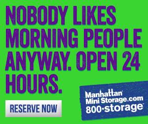 Manhattan Mini Storage Billboard "Nobody likes morning people anyway. Open 24/7."