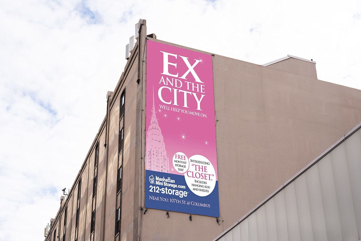 Manhattan Mini Storage Billboard "Ex and the city" live on the side of the storage facility