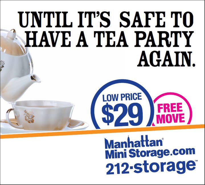 Manhattan Mini Storage Billboard "Until it's safe to have a party again"