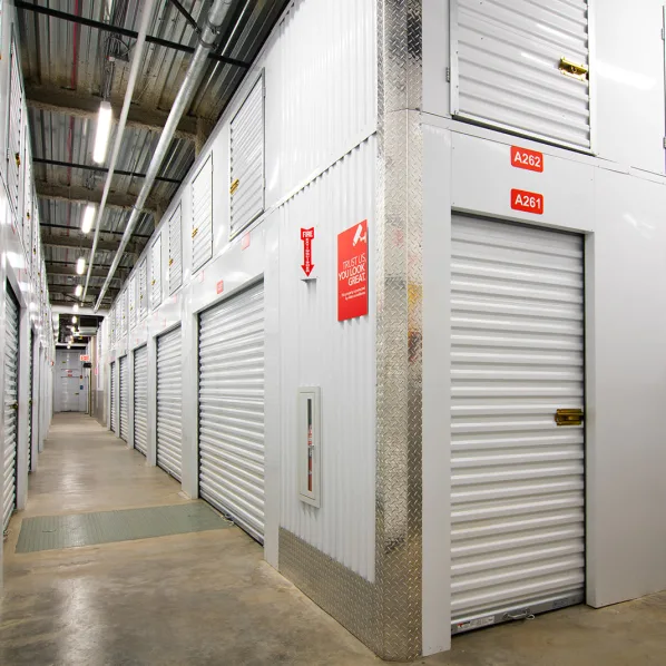 rows of indoor self storage units in Brooklyn at Manhattan Mini Storage