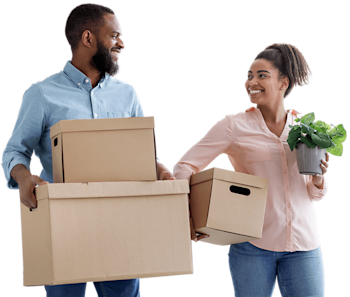A view of two people carrying boxes