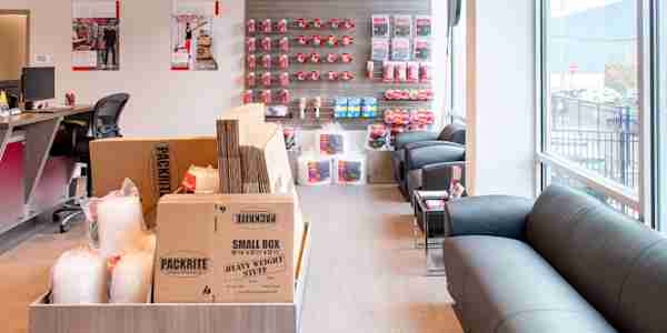 moving and packing supplies in the front office of Manhattan Mini Storage in Red Hook