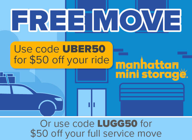 banner to promote moving coupons. Promo code uber50 and lugg50 for $50 off moving services