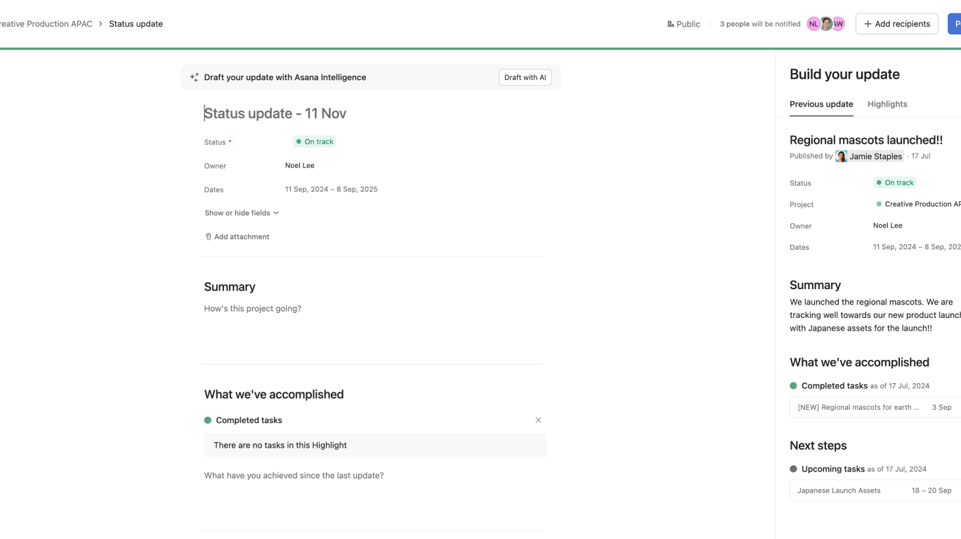 How to Update Project Status in Asana