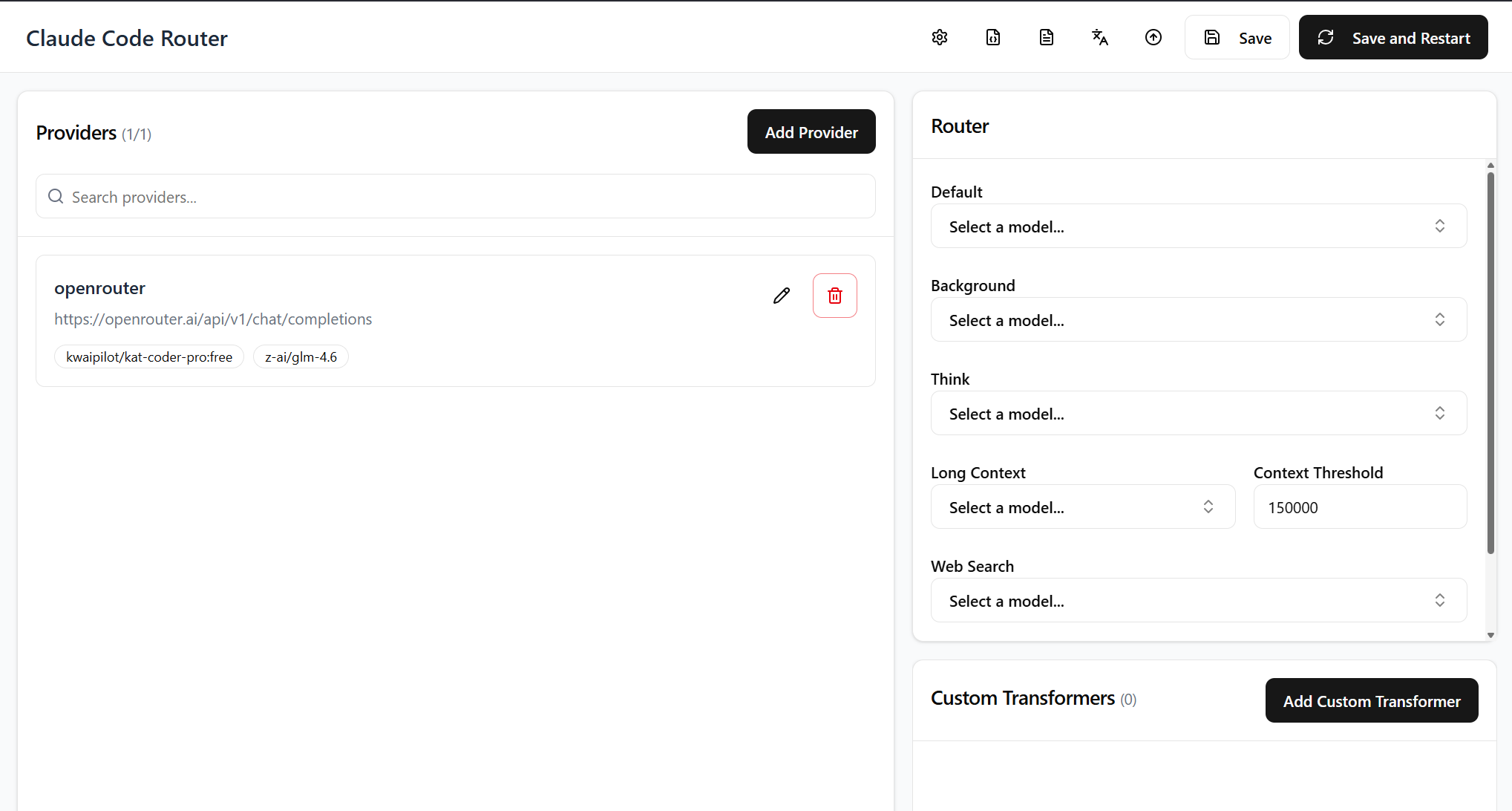 widok po dodaniu nowego modelu w claude code router