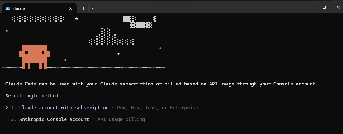 zrzut ekranu z terminala z możliwościami logowania