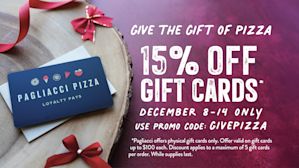 15% Off Gift Cards December 8-14