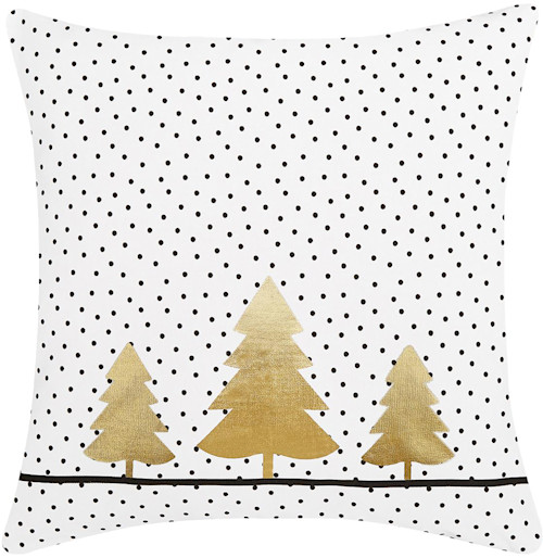 Gepunktete Kissenhülle Yule mit goldenen Tannenbäumen