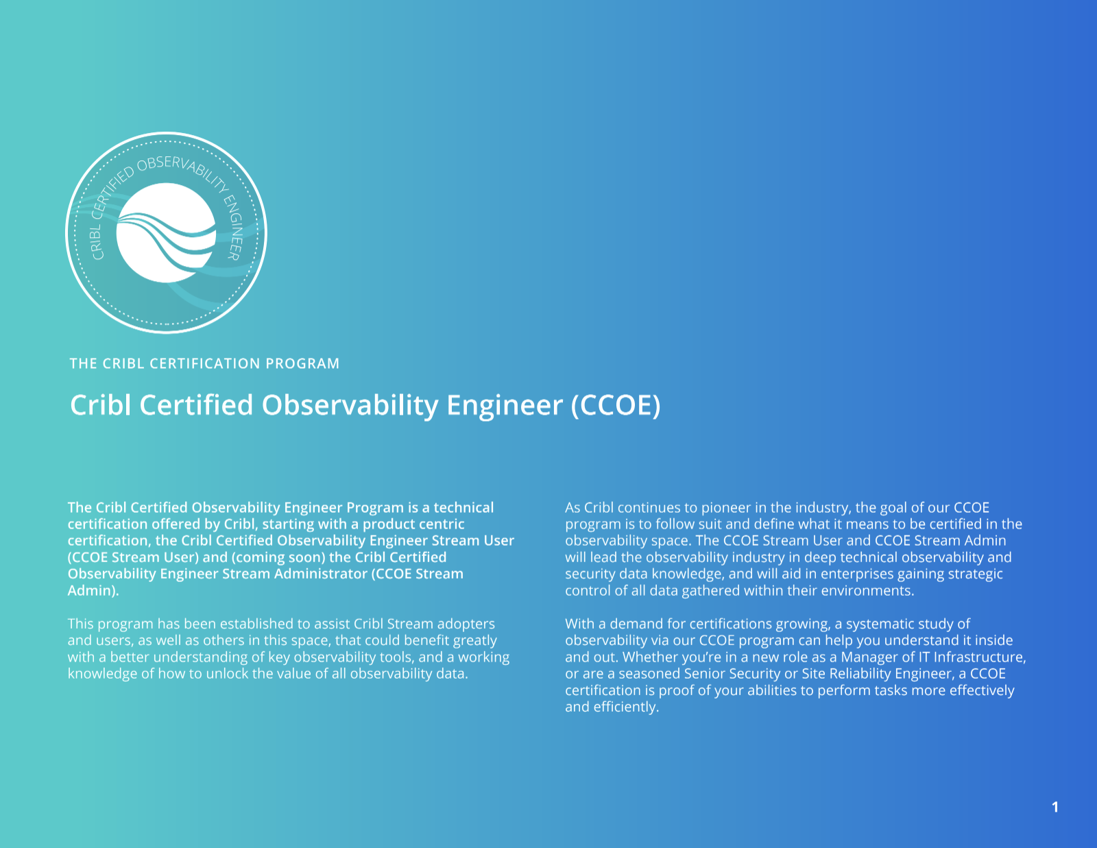 Cribl Certified Observability Engineer (CCOE) Program | Cribl