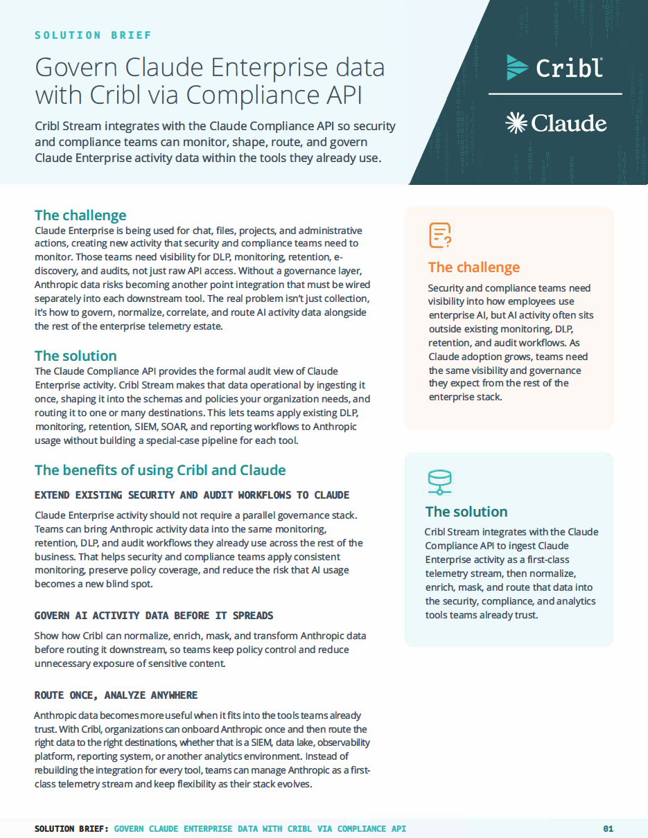 Govern Claude Enterprise data with Cribl via Compliance API | Cribl