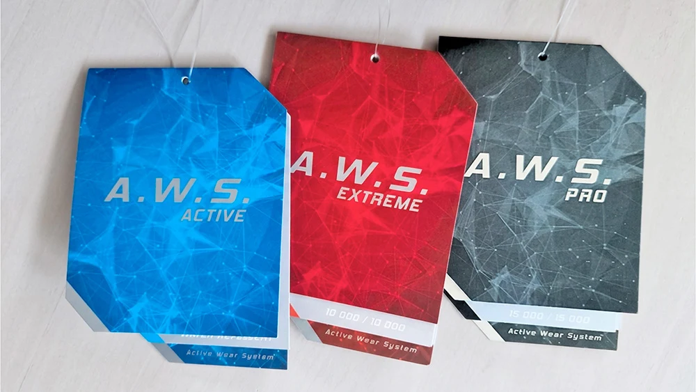 A.W.S. hangtags on the board