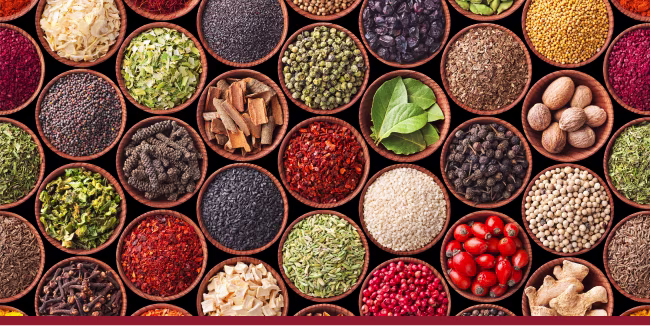 Seamless texture with spices and herbs
